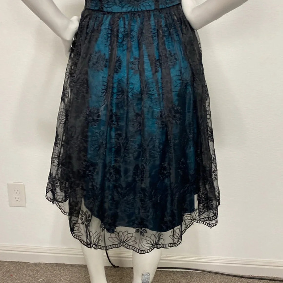 Voodoo Vixen NEW Black Teal Embroidered Lace Overlay Witchy Retro Pin Up Dress S - Picture 8 of 15